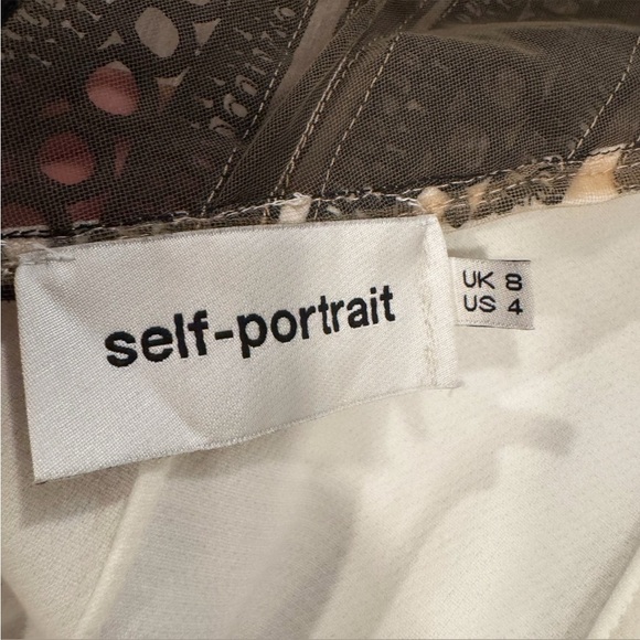 SELF-PORTRAIT Black & White Monochrome Crepe Bow Longsleeve Mini Dress Size 4 - Picture 14 of 16